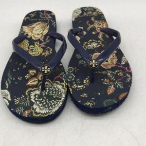 NEW TORY BURCH Floral Black Flip Flops Size 7 with dust bag